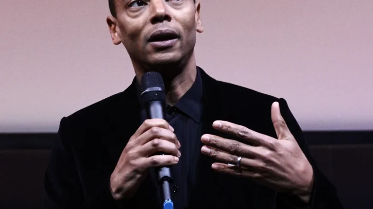 Jeff Mills speaking at a microphone